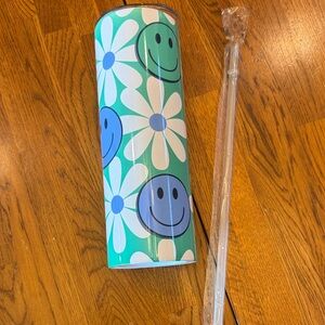 Floral Smiley Face Tumbler with Straw